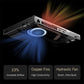 Handheld gaming PC with front ports and cooling fan vent, black metal body