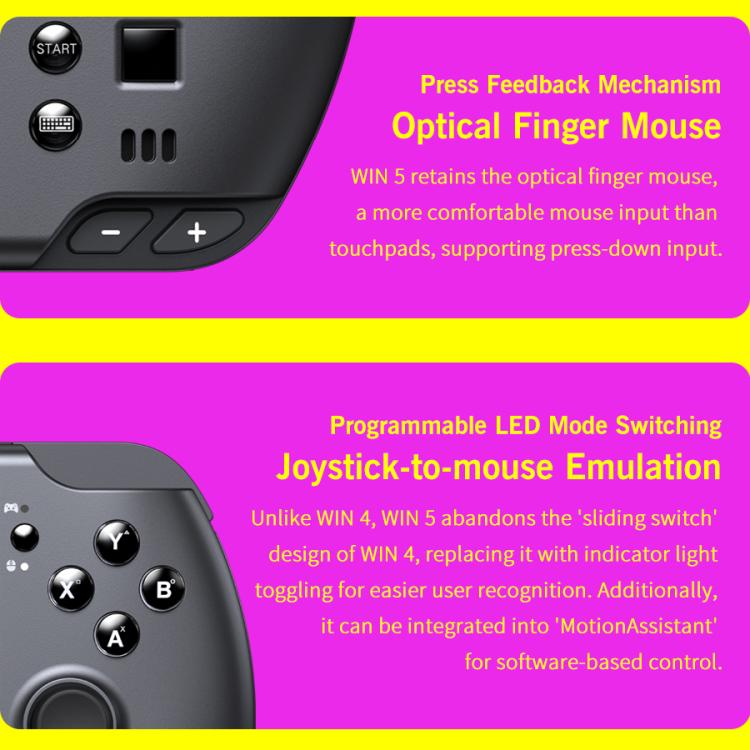 Handheld game console left controller side with buttons and optical finger mouse area