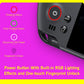 Handheld game console power button area with RGB lighting and fingerprint unlock