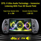 Handheld game console with front speakers and colorful audio display on screen