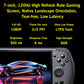 Handheld game console close-up with 7-inch 120Hz screen and round face buttons
