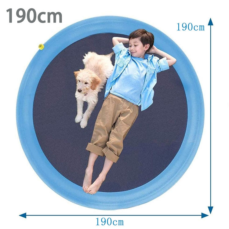 Blue round PVC splash mat with dark center, 190 cm size view
