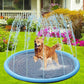 Blue round PVC splash mat with active sprinkler water streams