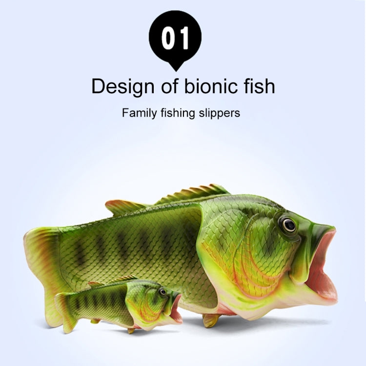 Bionic fish style EVA slippers, green scale print with open toe and fish-face design.