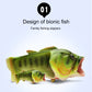 Fish-shaped slip-on sandals shown with bionic fish design, green scales, open toe