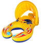 Yellow children's swimming ring with canopy, blue handles, and flame pattern