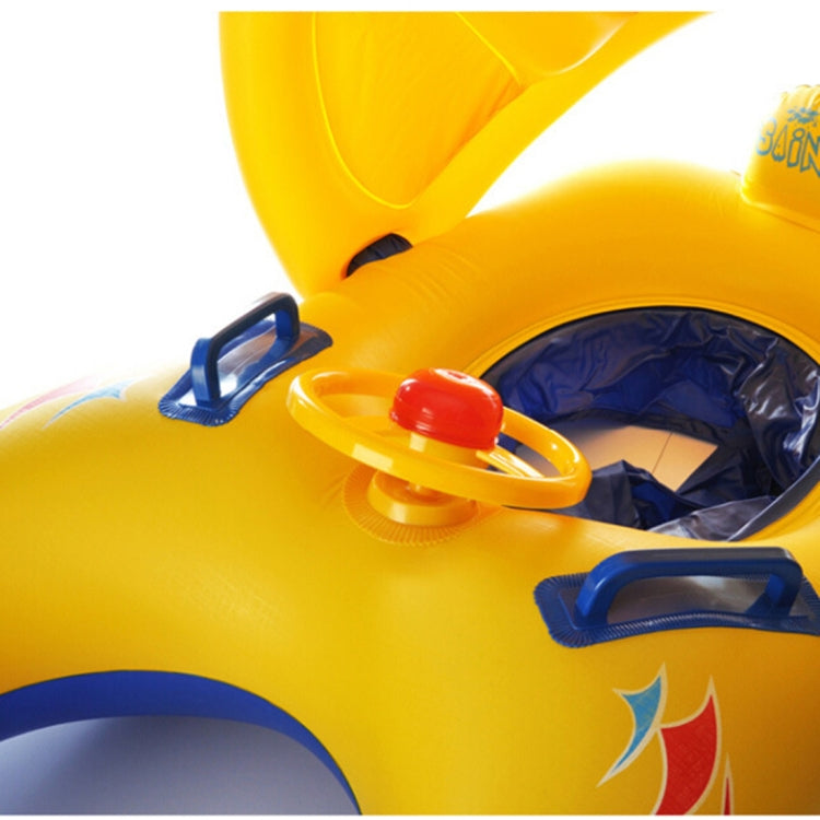 Children yellow sunshade swimming circle handle and inner canopy detail with blue accents