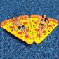 Inflatable pizza slice pool float pair with yellow topping prints and orange borders