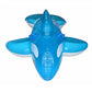 Blue whale-shaped inflatable pool float with ring grip handles and side fins