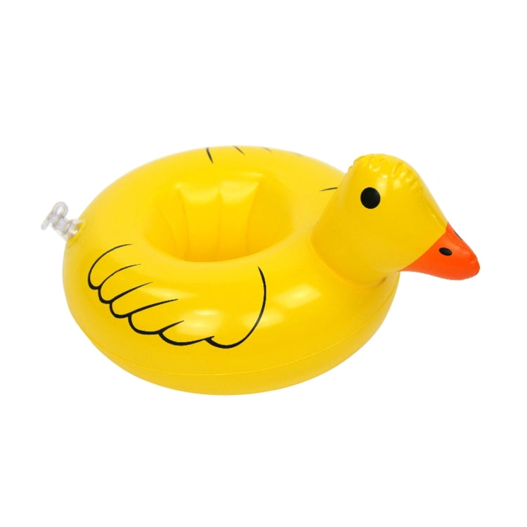 Inflatable yellow duck float drink holder with open cup center