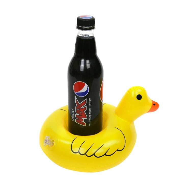 Inflatable yellow duck drink holder with black bottle