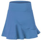 Women's blue A-line sports skirt with elastic waistband and diagonal panel stitching