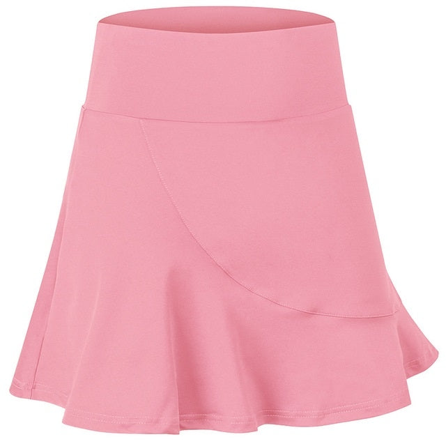 Women’s quick-drying A-line sports skirt, light pink with wide waistband and flared hem