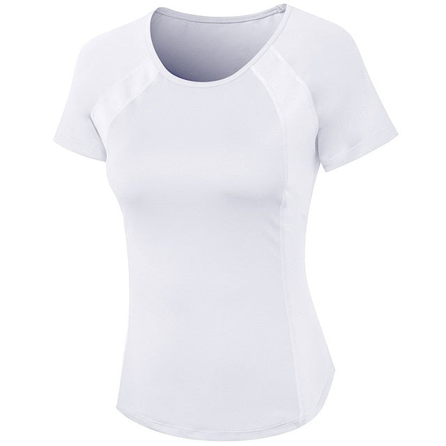 Ladies sports t-shirt, white, short sleeves, round neck, contrast raglan panels