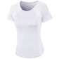 Women's white sport t-shirt with contrast sleeve panels and crew neck