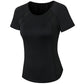 Ladies sports t-shirt, black, short sleeves, round neck, contrast raglan panels