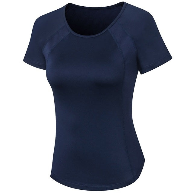 Women’s fitted round-neck short-sleeve T-shirt, navy blue
