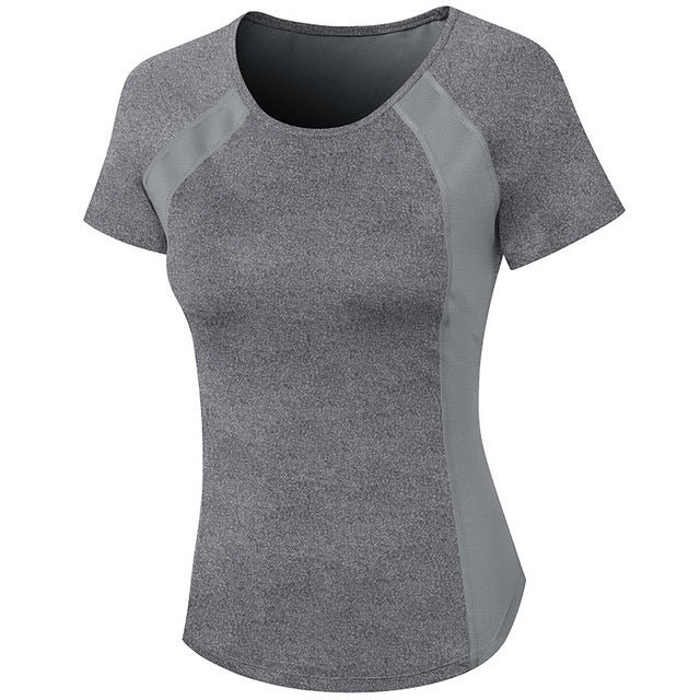 Ladies sports t-shirt, heather gray, short sleeves, round neck, contrast raglan panels