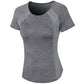 Women's heather gray sport t-shirt with contrast sleeve panels and crew neck