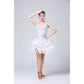 White fringed sequin V-neck Latin dance dress with layered tassel skirt
