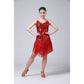 Red fringed sequin V-neck Latin dance dress with layered tassel fringe