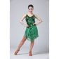 Green fringed sequin V-neck Latin dance dress with layered tassel fringe