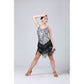 Silver and black fringed sequin Latin dance dress with V-neck straps