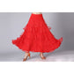 Red sequin swing dance long skirt with glitter dots and full tiered hem