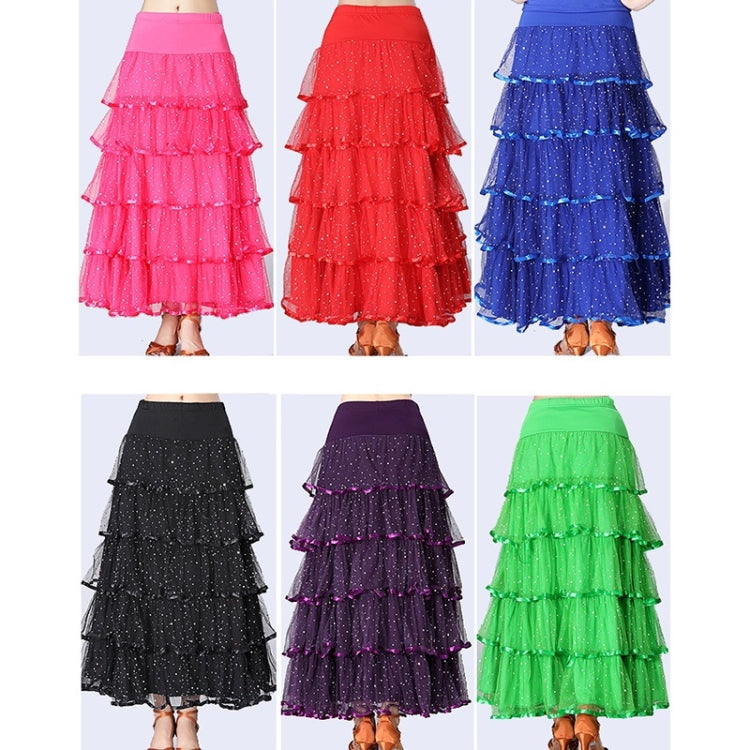 Sequin swing long dance skirt color options: pink, red, blue, purple, black, green