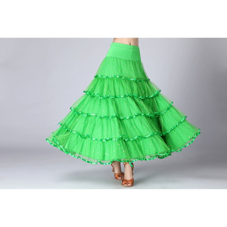 Green sequin swing dance long skirt with tiered ruffles and sparkly dots