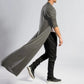 Men's long cardigan coat, dark gray, flowing hem and three-quarter sleeves