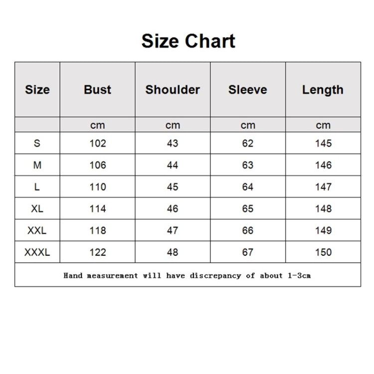 Size chart for men's cardigan coat with bust, shoulder, sleeve, and length measurements
