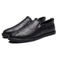 Black leather slip-on loafers, round toe, textured finish