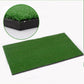 Green indoor golf practice mat laid flat with dense artificial grass and black backing