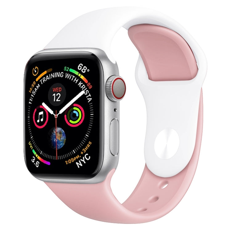 Silicone double-color Apple Watch 42mm band, white and light pink with metal pin