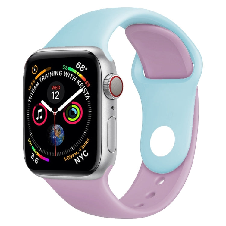 Silicone double-color Apple Watch 42mm band, light blue and purple with metal pin