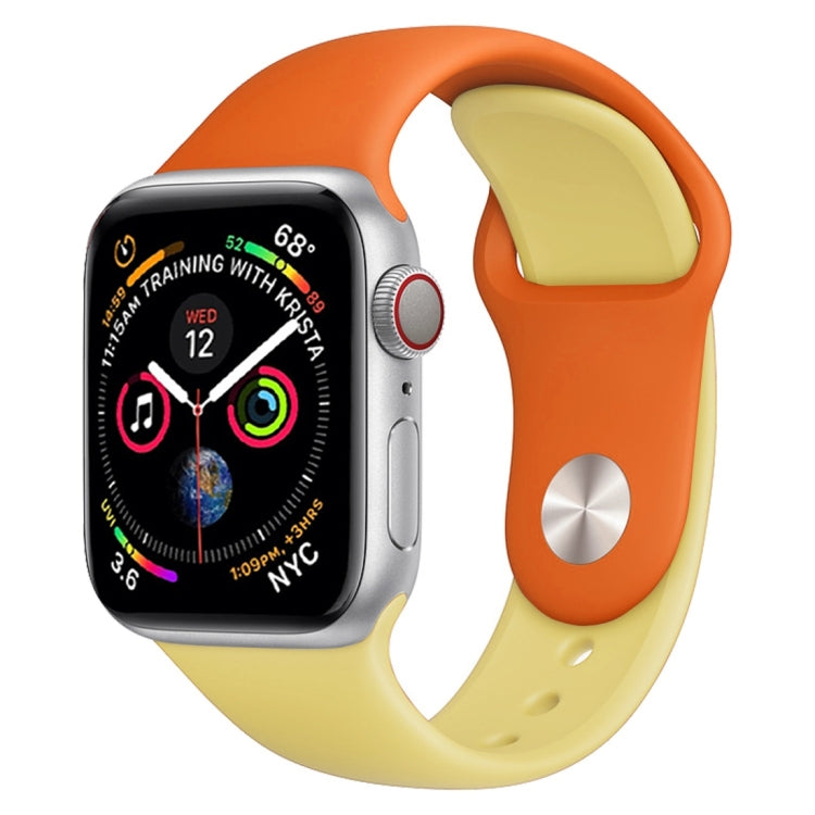 Silicone double-color Apple Watch 42mm band, orange and yellow with metal pin