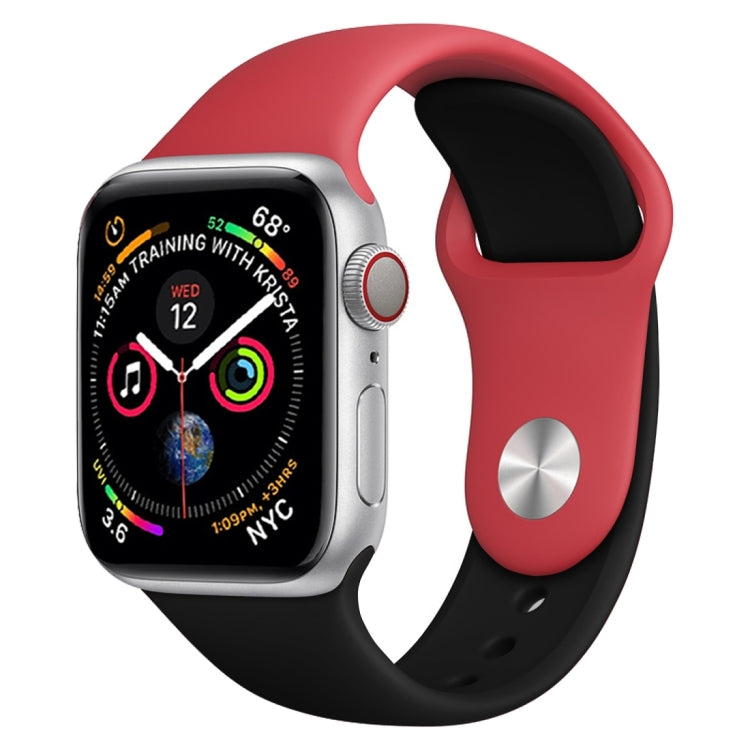 Silicone double-color Apple Watch 42mm band, red and black with round metal pin