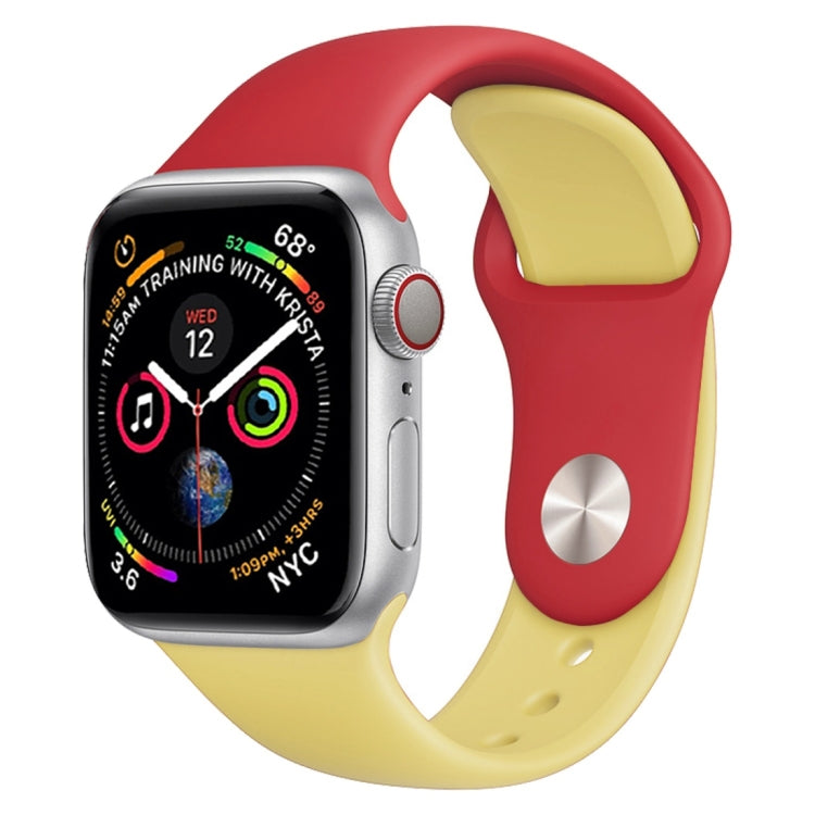 Double-color silicone watch band with red and pale yellow strap for Apple Watch 42mm