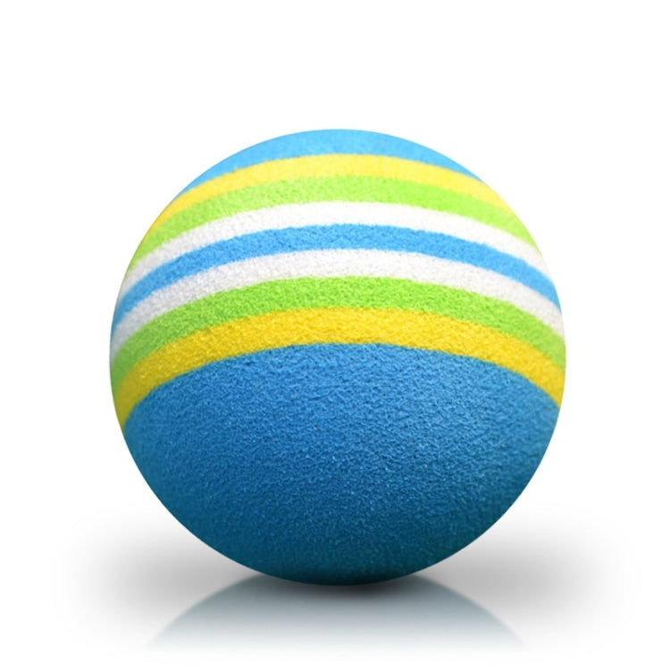 Blue, green and yellow striped sponge golf practice ball with smooth foam texture