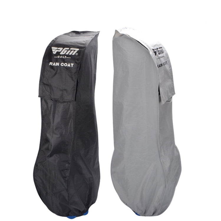Grey and black golf bag rain covers side by side, showing front logo panels