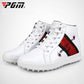 White high-top women's sneakers with lace-up front and red-black side accent