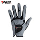 Gray left-hand golf glove with textured anti-slip palm patch and separate finger grip pads