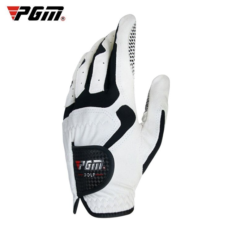 Microfiber golf glove with anti-slip palm, white with black grip patches