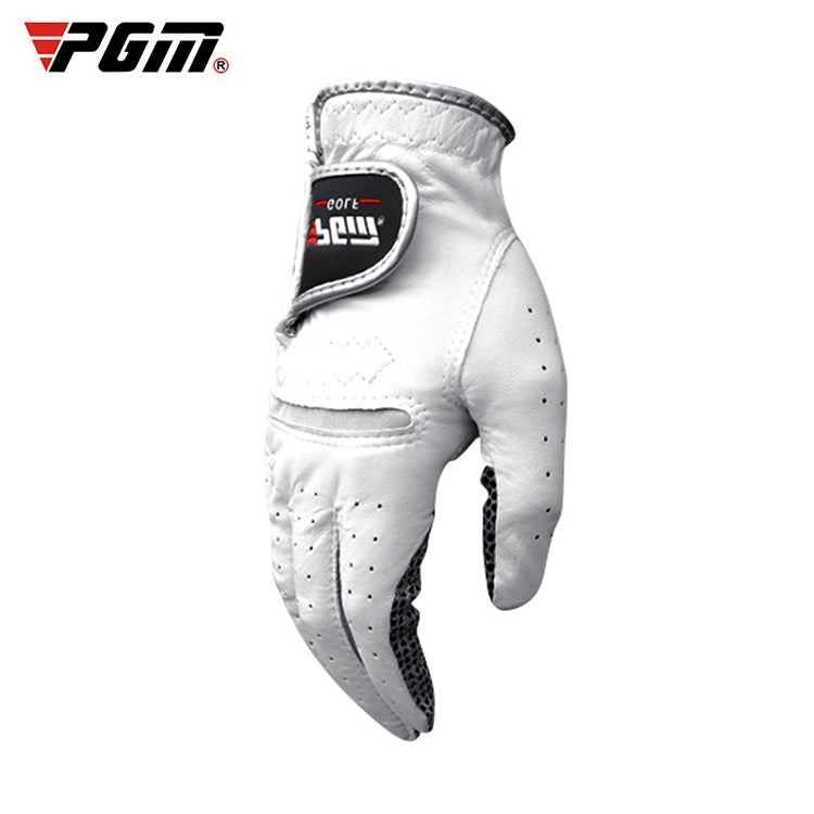 White golf glove with anti-slip palm texture and perforated finger panels