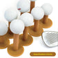 Set of white golf balls on amber rubber tendon tees with round bases