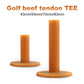 Amber rubber golf tendon tees with wide round bases and tall pegs