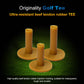 Amber rubber golf tendon tee set with round bases and upright pegs