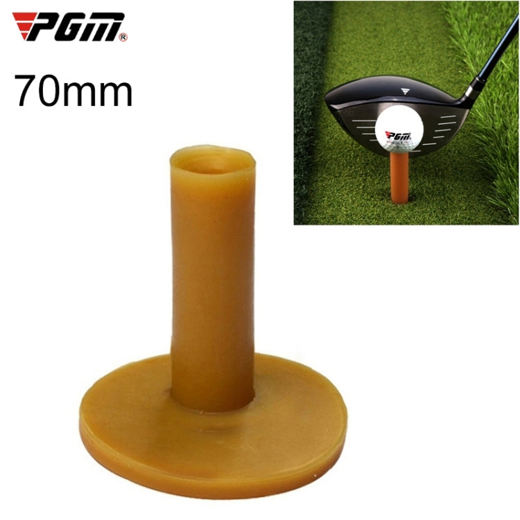 Amber rubber golf tendon tee with round base and upright peg, 70mm size