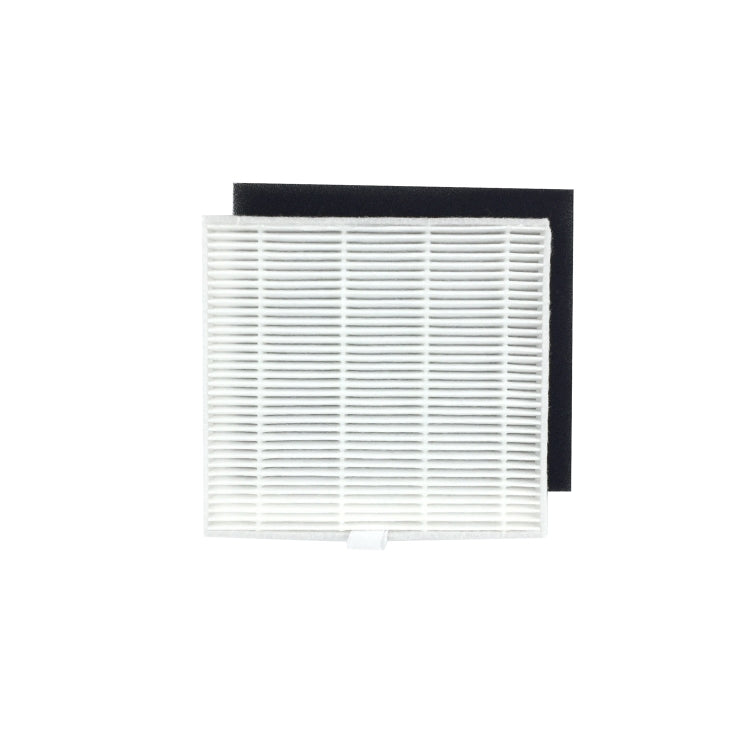 Pair of white grid robot vacuum filters with black backing